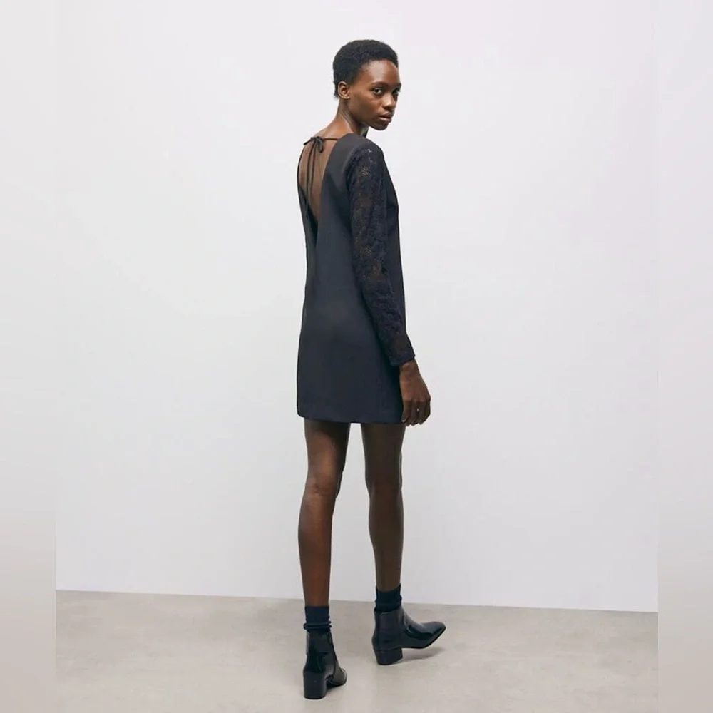 NWT The KOOPLES Vestiaire Black Lace Sleeve LBD Mini Dress Sz 3 US L Summer Date - Picture 5 of 10